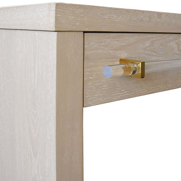 Ralph - Waterfall Two Drawer Desk In Glossy White/Includes Brass & Nickel Hrdwr Options W Acrylic Rod