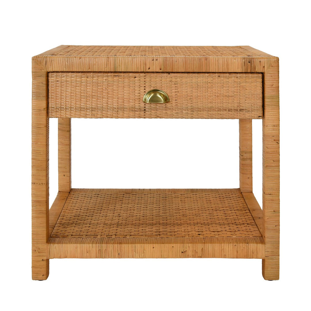 Reed - One Drawer End Table In Rattan With Brushed Brass Cup Pull