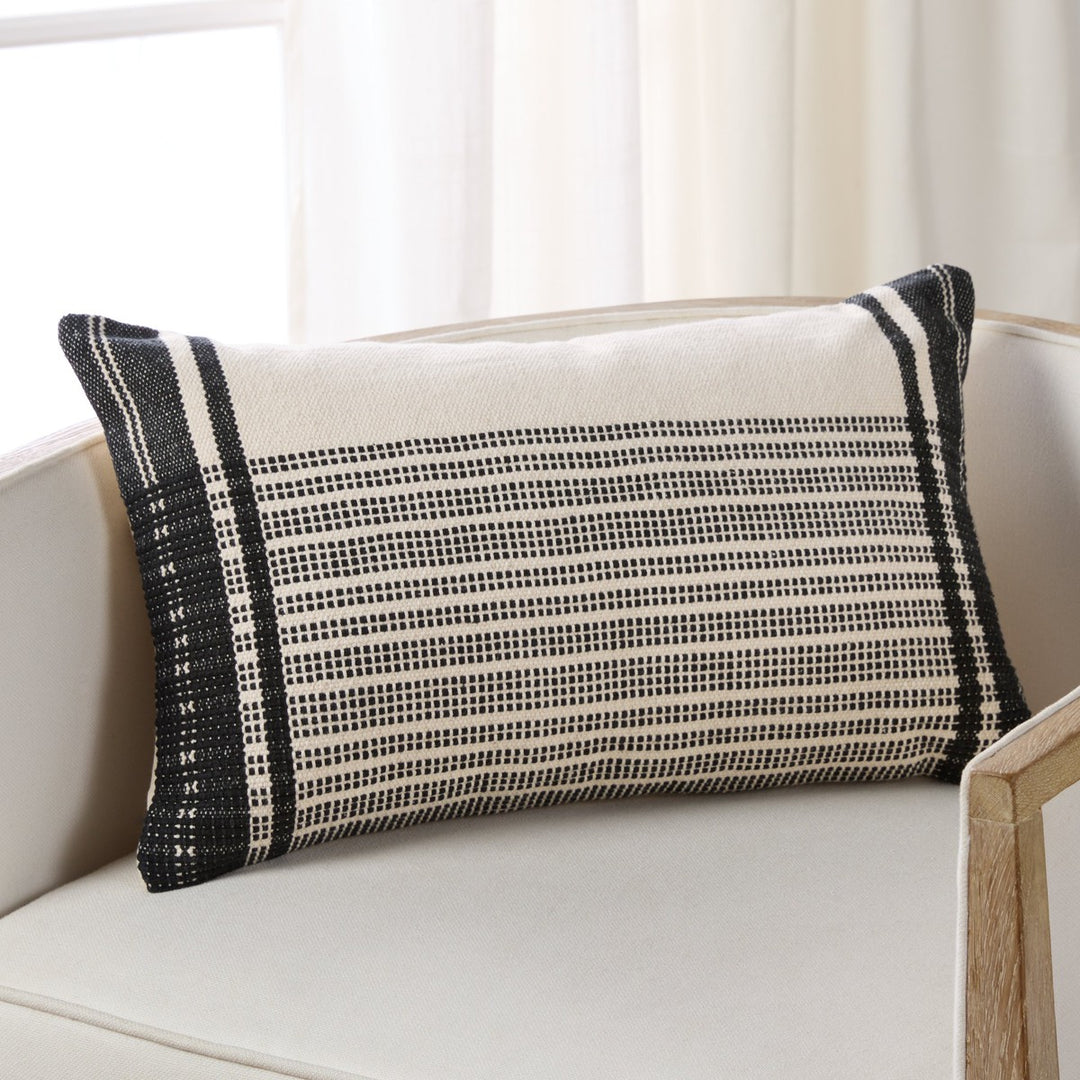 Jaipur Living Zita Striped Cream/ Black Poly Fill Pillow (13"X21" Lumbar)