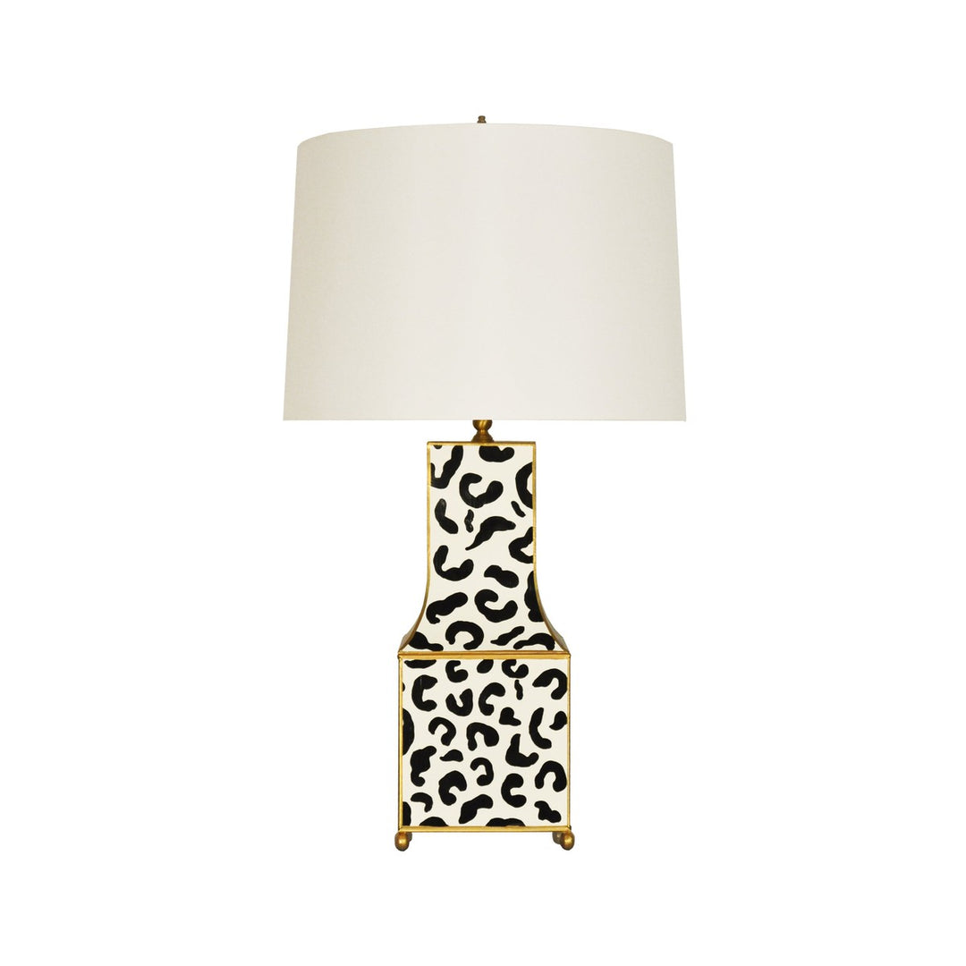 Renata - Handpainted Pagoda Table Lamp In Black Leopard Print With Gold Trim