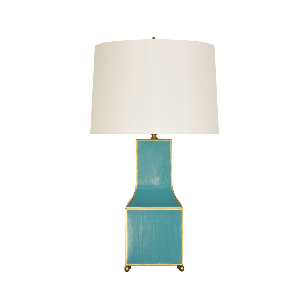 Renata - Handpainted Pagoda Table Lamp In Turquoise With Gold Trim