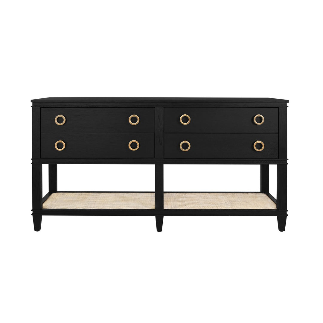 Richmond - Four Drawer Console With Open Cane Shelf In Black Oak