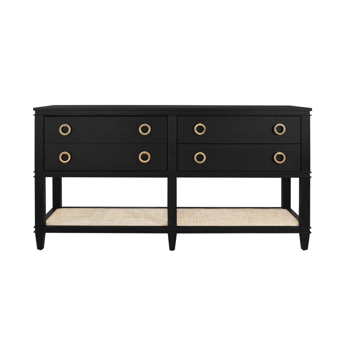 Richmond - Four Drawer Console With Open Cane Shelf In Black Oak