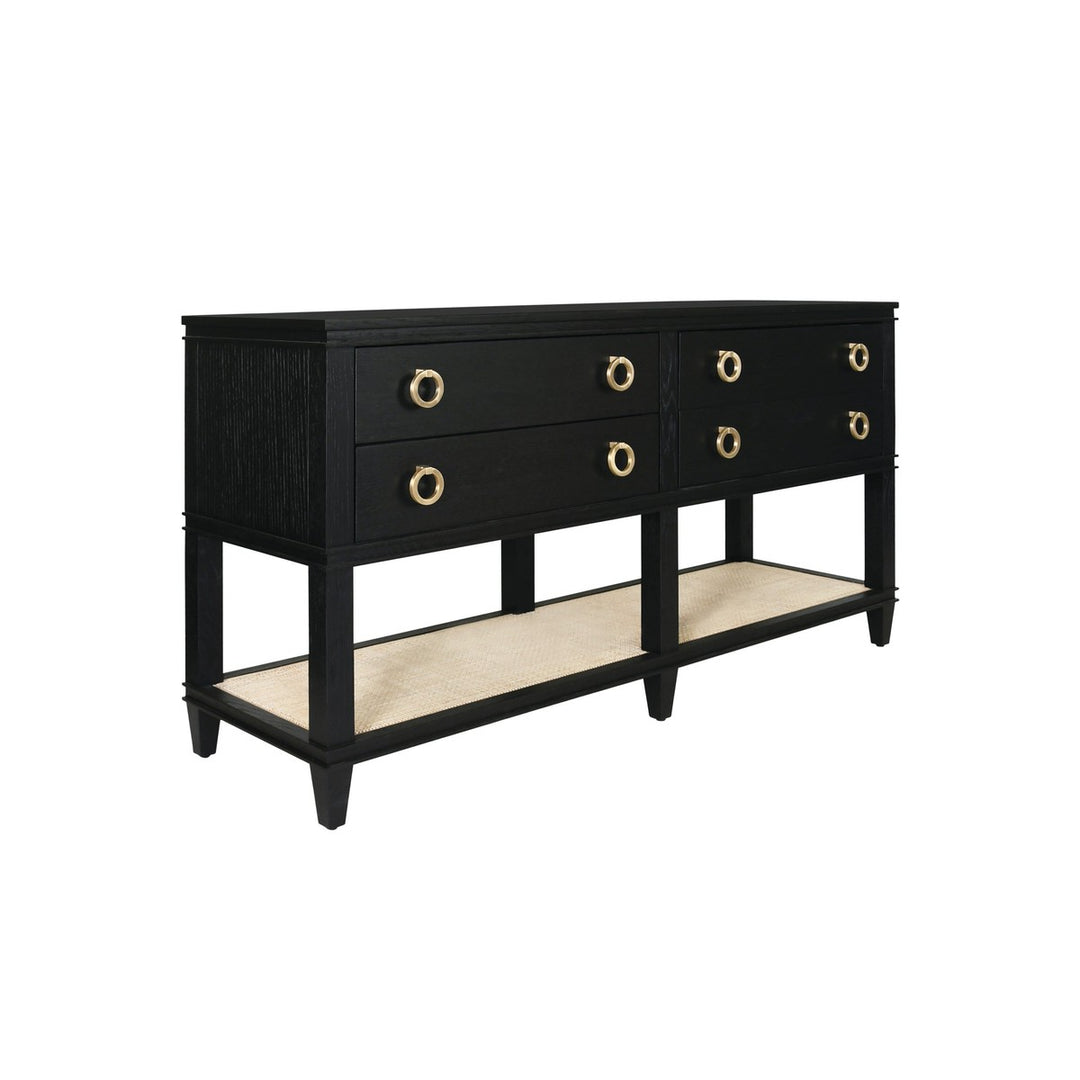 Richmond - Four Drawer Console With Open Cane Shelf In Black Oak