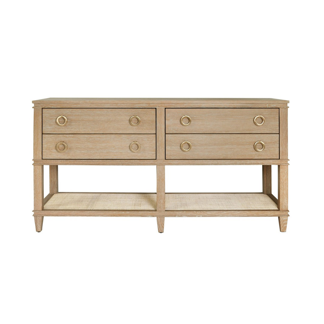 Richmond - Four Drawer Console With Open Cane Shelf In Cerused Oak