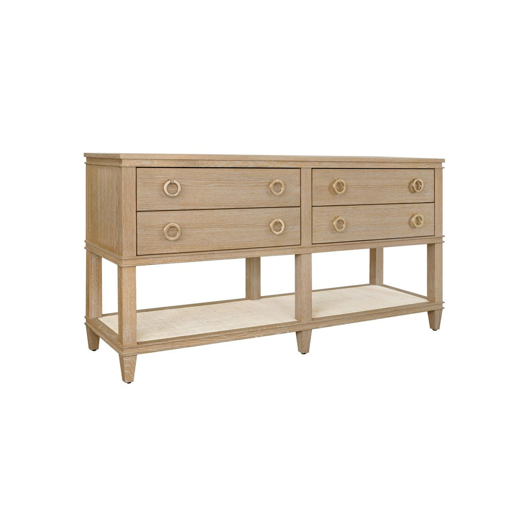 Richmond - Four Drawer Console With Open Cane Shelf In Cerused Oak