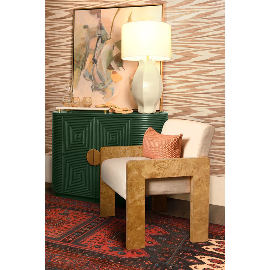 Lounge Chairs Astor Square Arm Accent Chair In Burl Wood With Performance White Linen