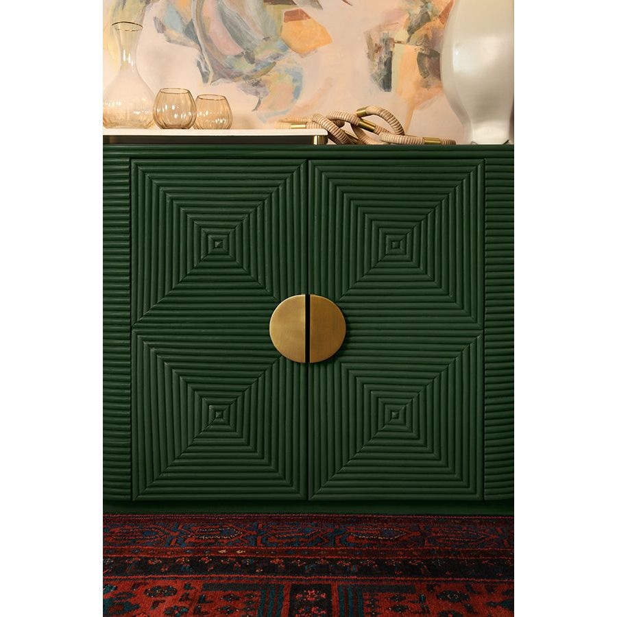 Two Door Reeded Case With Curved End Cabinet In Painted Hunter Green