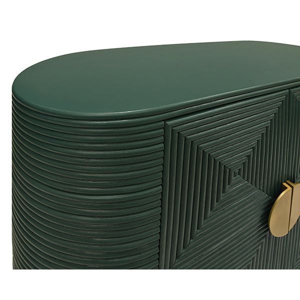 Two Door Reeded Case With Curved End Cabinet In Painted Hunter Green