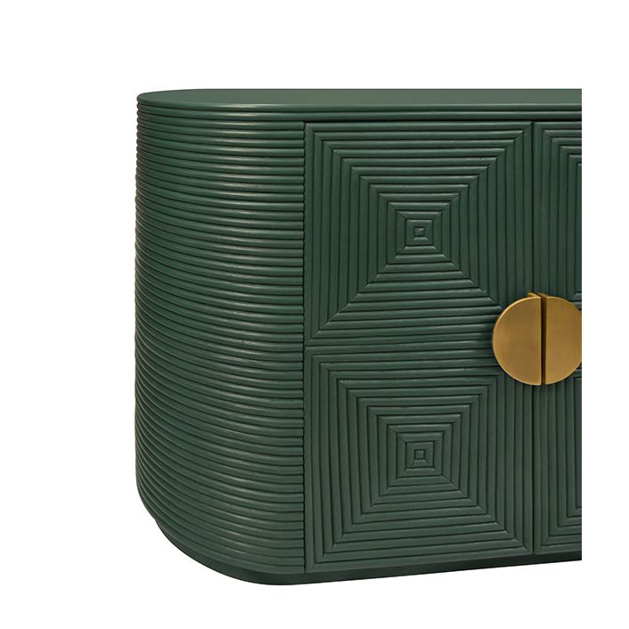 Two Door Reeded Case With Curved End Cabinet In Painted Hunter Green