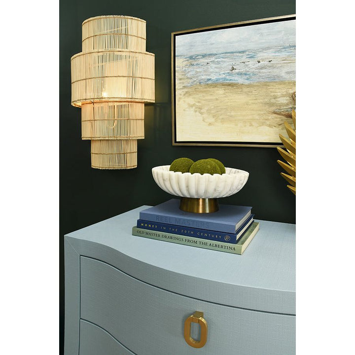 Rosie Curved Front Six Drawer Chest In Textured Light Blue Linen