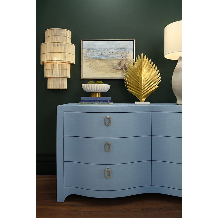 Cabinets & Curios Rosie Curved Front Six Drawer Chest In Textured Light Blue Linen