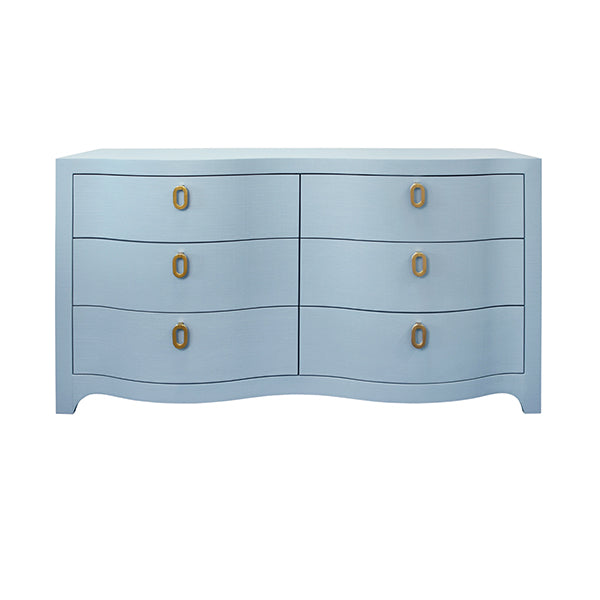 Cabinets & Curios Rosie Curved Front Six Drawer Chest In Textured Light Blue Linen