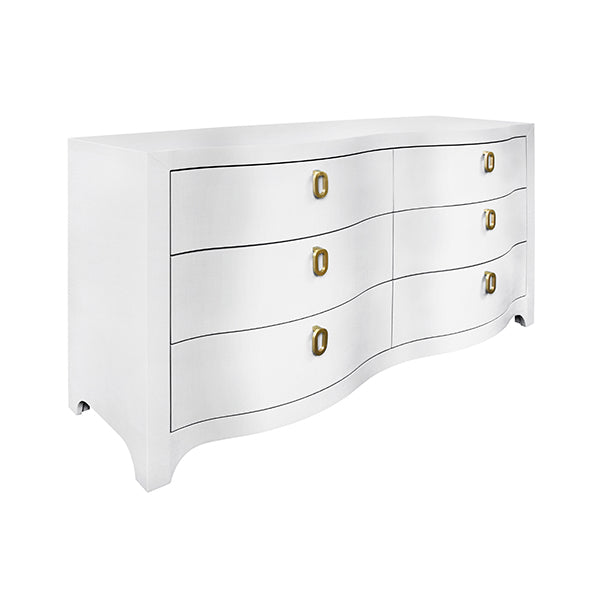 Cabinets & Curios Rosie Curved Front Six Drawer Chest In Textured White Linen
