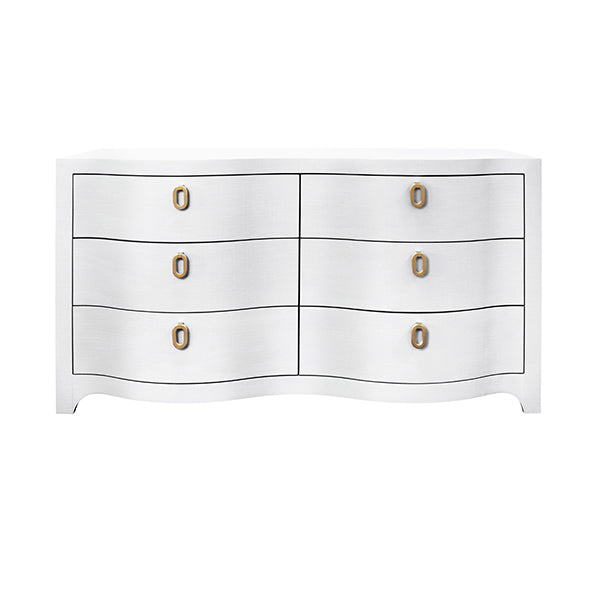 Cabinets & Curios Rosie Curved Front Six Drawer Chest In Textured White Linen