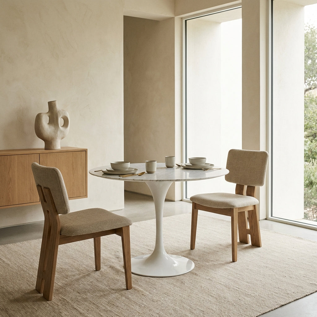 Carrara Marble Pedestal Tulip Dining Table - Round