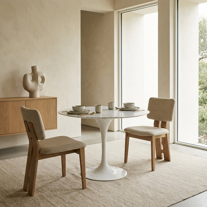 Carrara Marble Pedestal Tulip Dining Table - Round