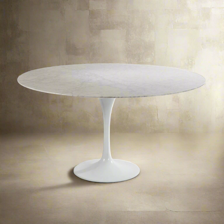 Carrara Marble Pedestal Tulip Dining Table - Round