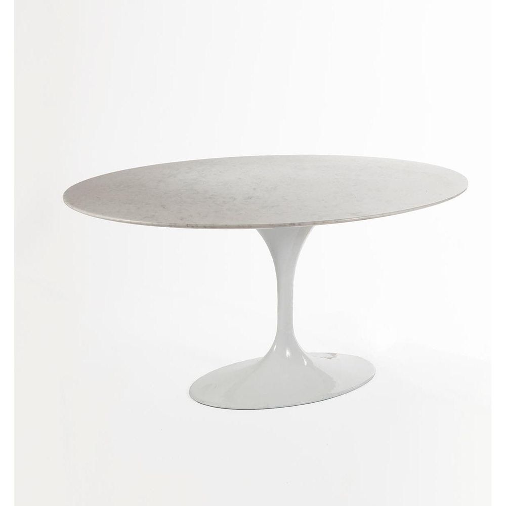 Carrara Marble Pedestal Tulip Dining Table - Oval-France & Son-RT335V6042WHT-Dining Tables60" x 42"-8-France and Son