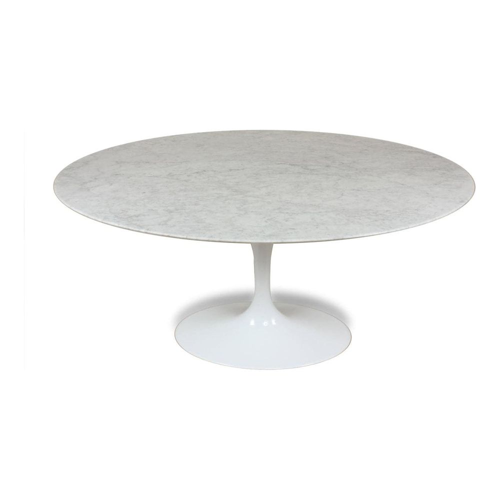 Carrara Marble Pedestal Tulip Dining Table - Oval-France & Son-RT335V6042WHT-Dining Tables60" x 42"-9-France and Son