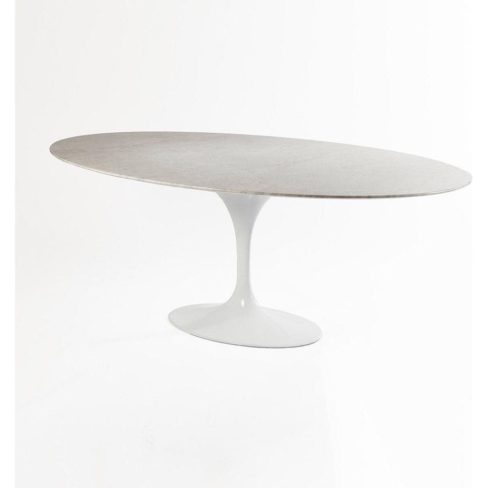 Carrara Marble Pedestal Tulip Dining Table - Oval-France & Son-RT335V6042WHT-Dining Tables60" x 42"-7-France and Son