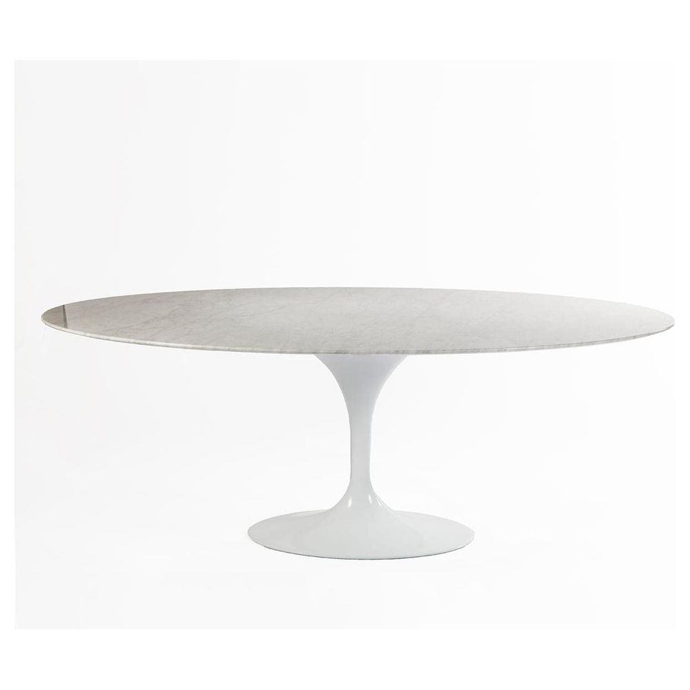 Carrara Marble Pedestal Tulip Dining Table - Oval-France & Son-RT335V6042WHT-Dining Tables60" x 42"-1-France and Son