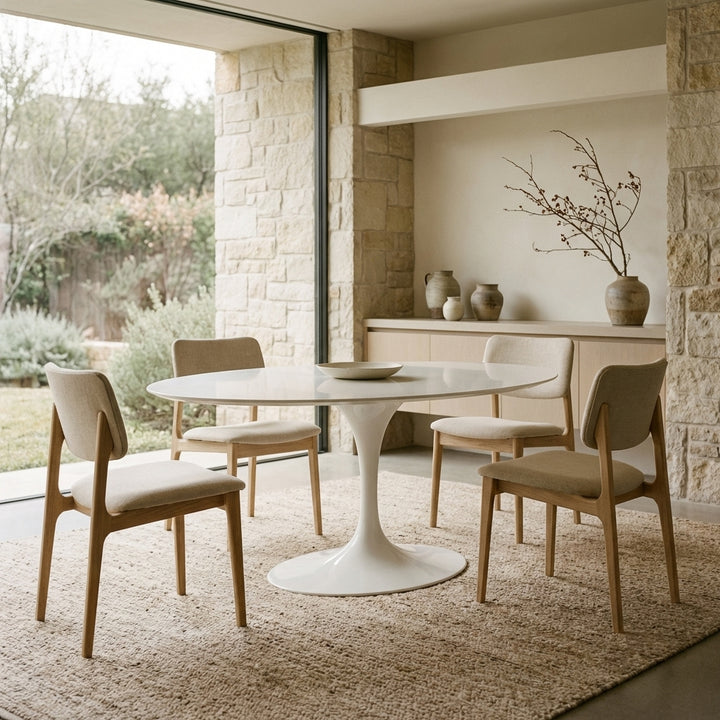 Quartz Pedestal Tulip Dining Table - Oval