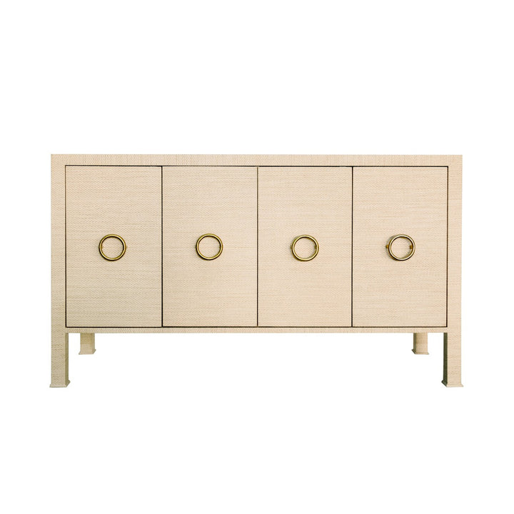 Rue - Four Door Buffet With Antique Brass Circle Hardware In Natural Grasscloth