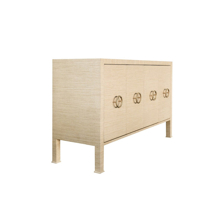 Rue - Four Door Buffet With Antique Brass Circle Hardware In Natural Grasscloth