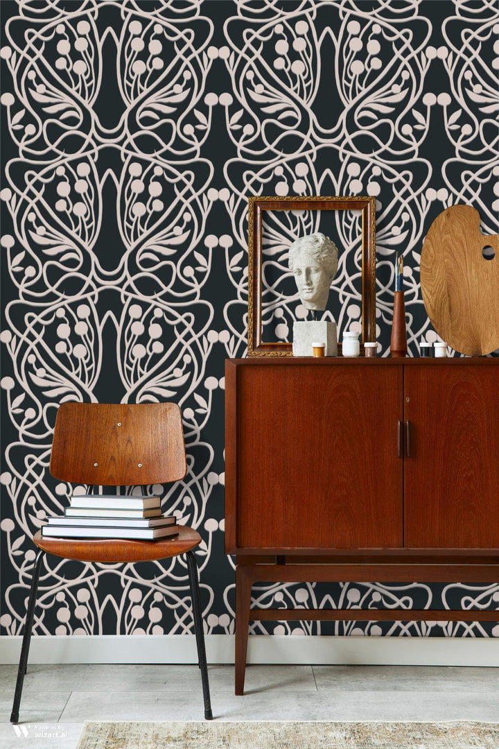 Vineyard Wallpaper-Mitchell Black-MITCHB-WC403-1-PM-10-Wall DecorPatterns Black-Premium Matte Paper-7-France and Son