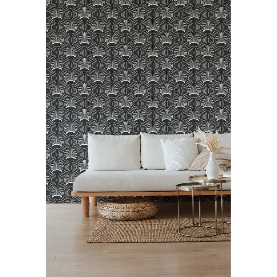 Riviere Wallpaper-Mitchell Black-MITCHB-WCCE6-BL-PM-10-Wall DecorPatterns Black-Premium Matte Paper-2-France and Son