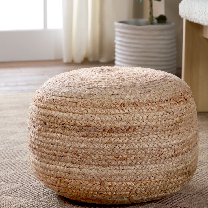 Jaipur Living Sangam Natural Solid Beige Cylinder Pouf