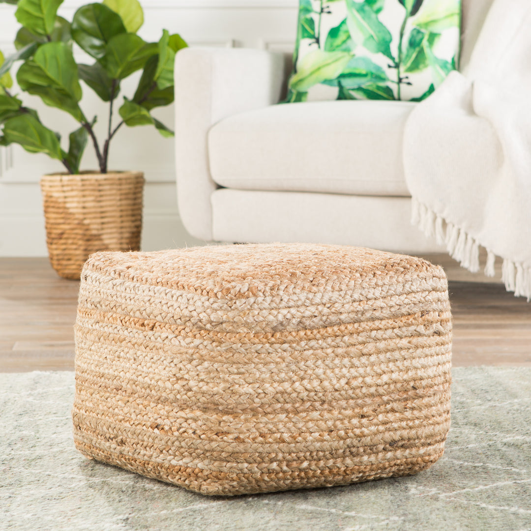 Jaipur Living Sangam Natural Solid Beige Cuboid Pouf