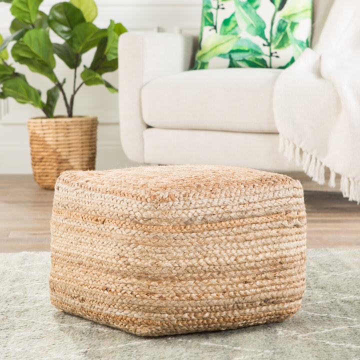 Jaipur Living Sangam Natural Solid Beige Cuboid Pouf