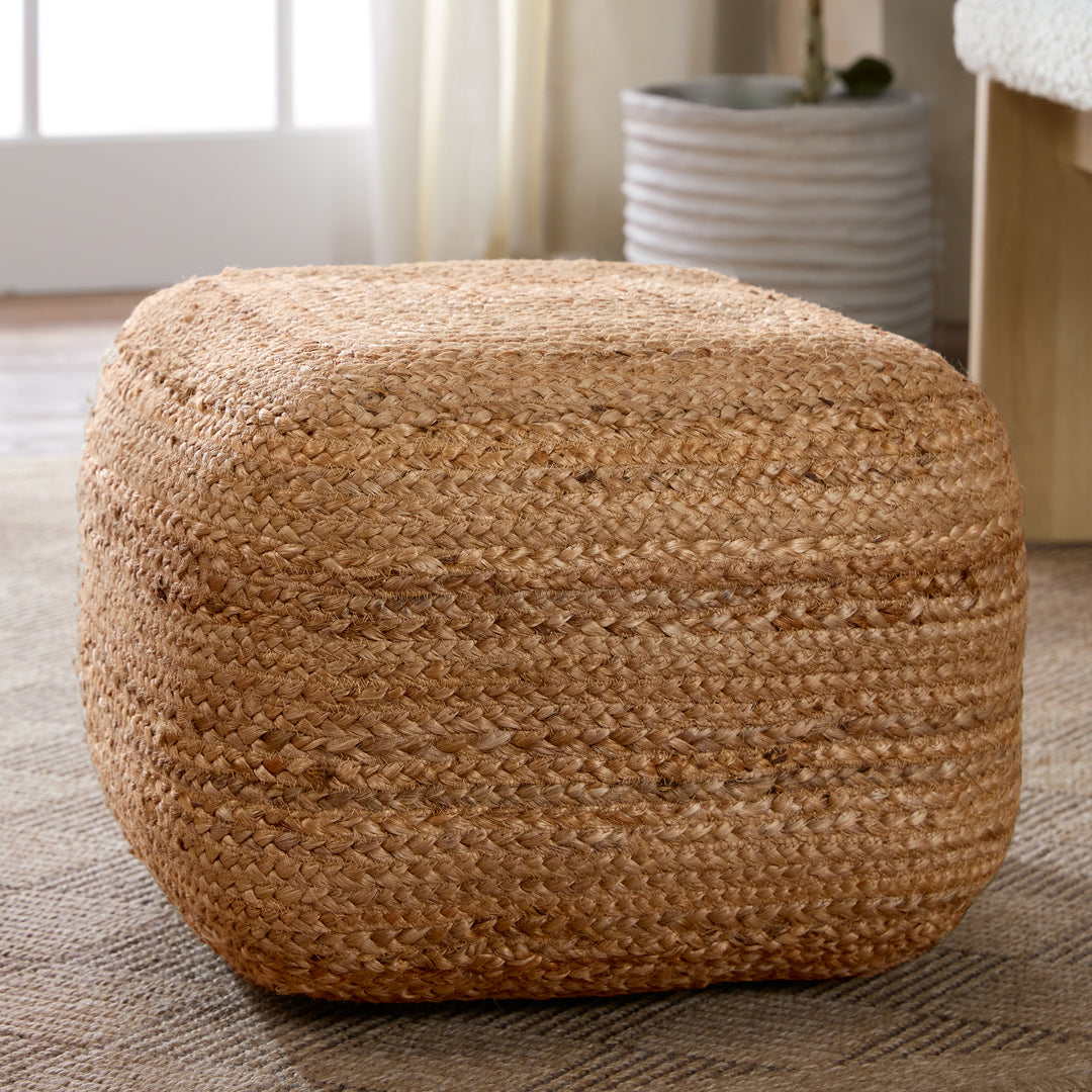 Jaipur Living Sangam Natural Solid Beige Cuboid Pouf