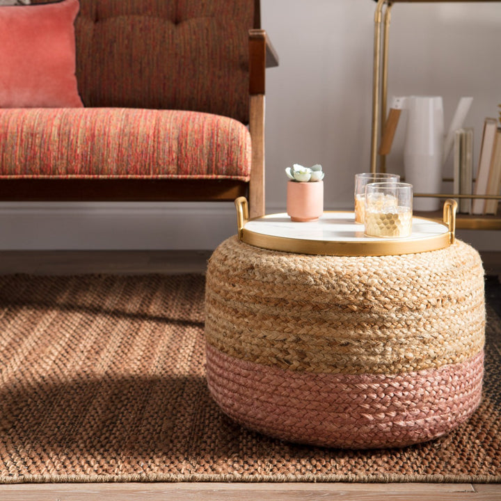 Jaipur Living Oliana Ombre Natural Beige/ Light Pink Cylinder Pouf