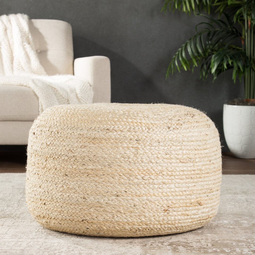 Jaipur Living Mesa Natural Solid White Cylinder Pouf