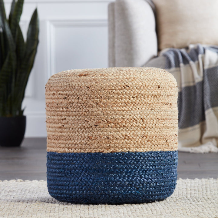 Jaipur Living Oliana Natural Ombre Blue/ Beige Cylinder Pouf