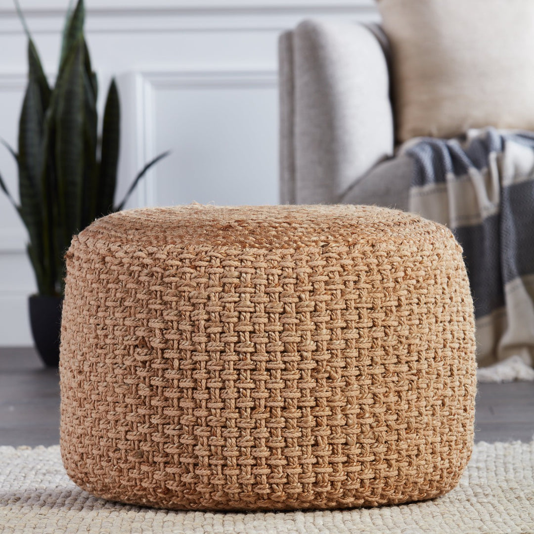 Jaipur Living Kealani Trellis Beige Cylinder Pouf