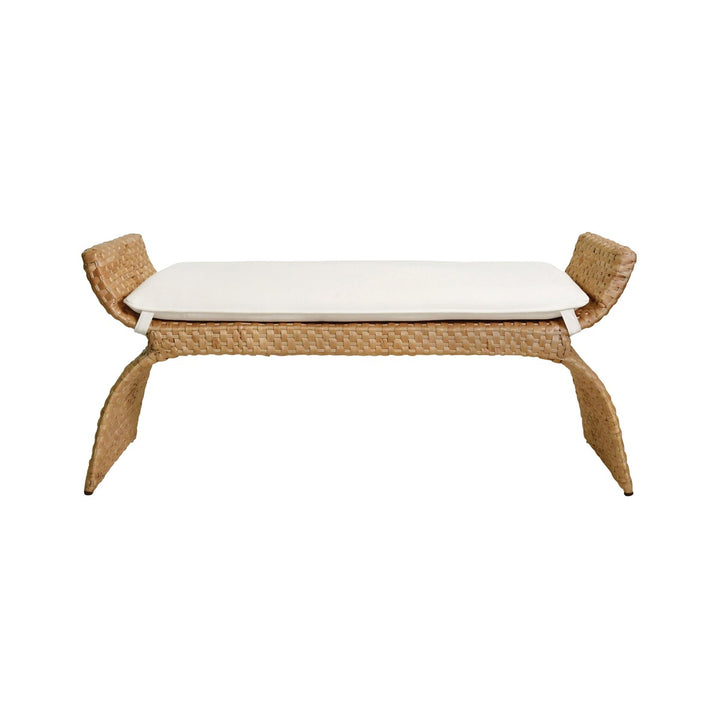 Sachi - Arched Bench In Woven Water Hyacinth With Performance Ivory Linen Cushion