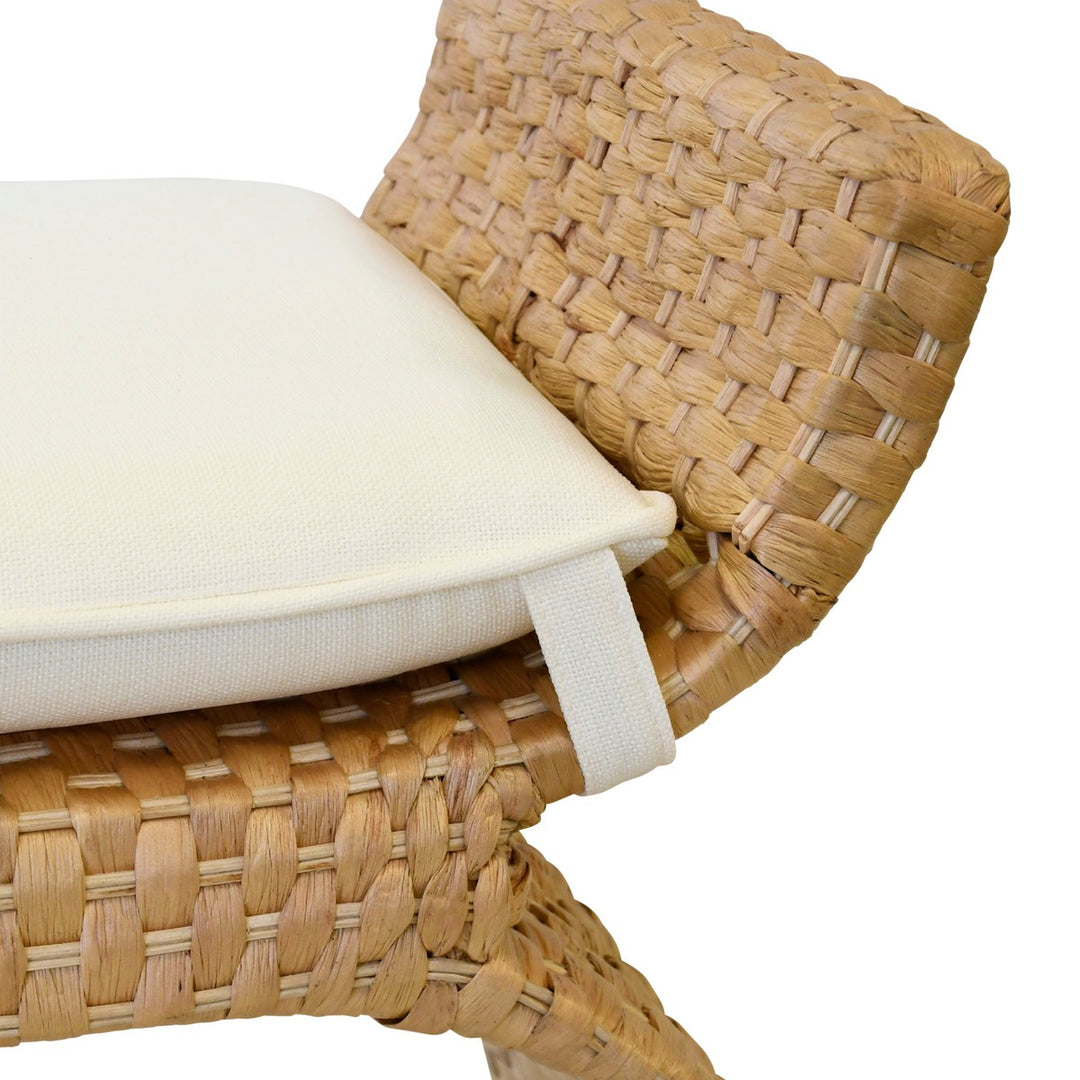 Sachi - Arched Bench In Woven Water Hyacinth With Performance Ivory Linen Cushion