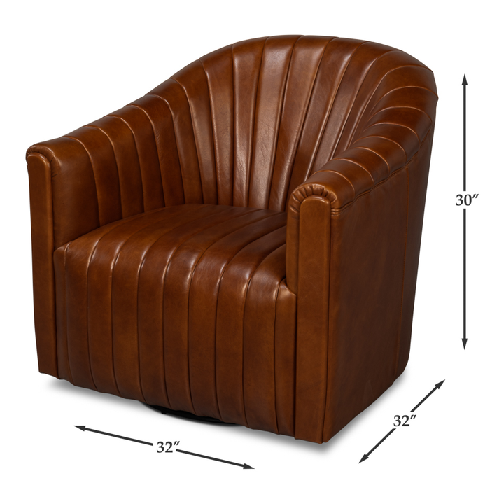 Essex Swivel Chair - Havana Brown Leather - view 6