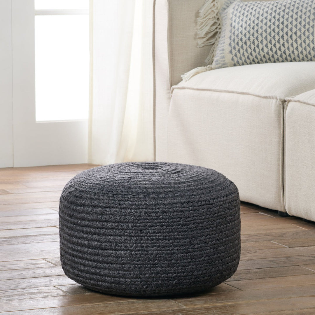 Vibe by Jaipur Living Santa Rosa Indoor/ Outdoor Solid Dark Gray Cylinder Pouf