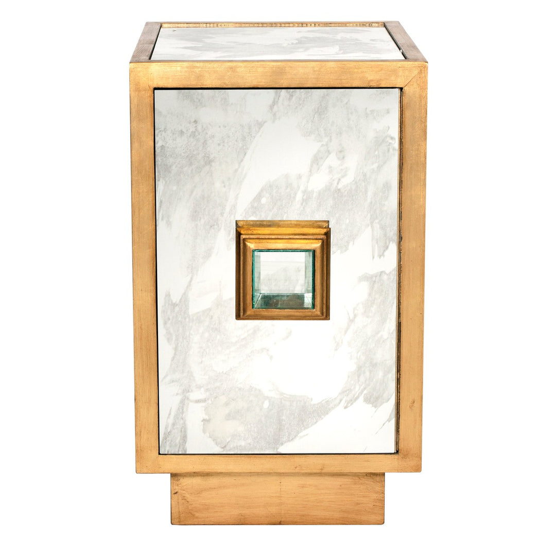 Savannah - Antiqued Mirror Gold Leafed Side Table With Square Handle