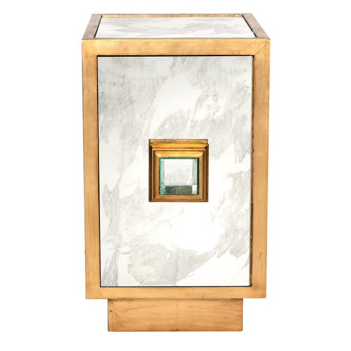 Savannah - Antiqued Mirror Gold Leafed Side Table With Square Handle