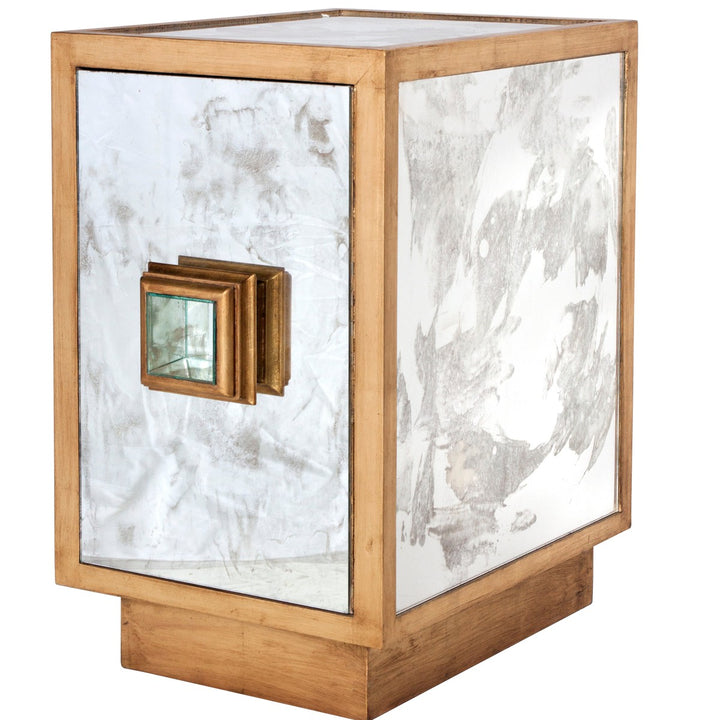 Savannah - Antiqued Mirror Gold Leafed Side Table With Square Handle