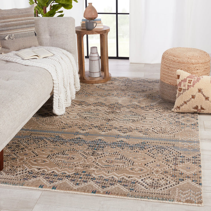 Nikki Chu by Jaipur Living Tamari Tribal Tan/ Blue Runner Rug (2'6"X12')