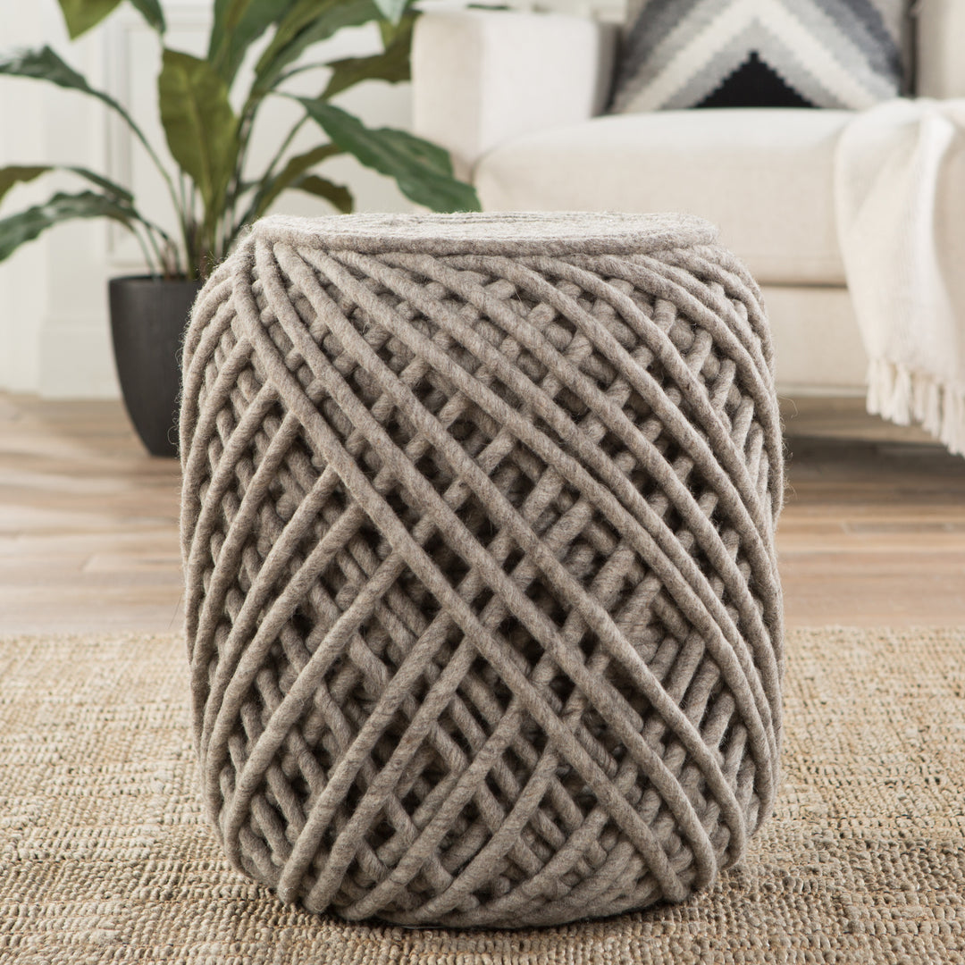 Jaipur Living Guna Textured Gray Cylinder Pouf