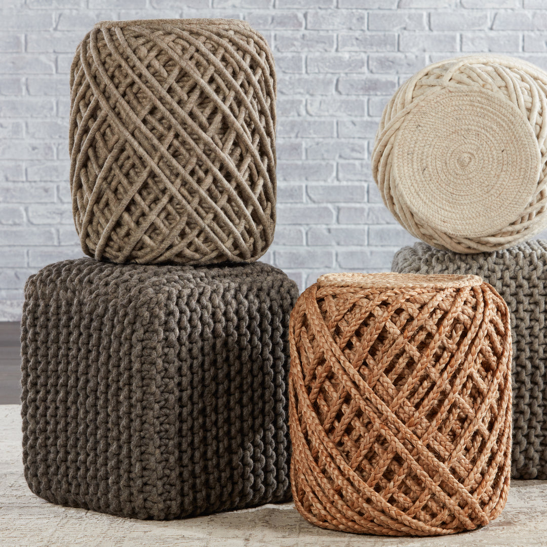 Jaipur Living Guna Textured Gray Cylinder Pouf