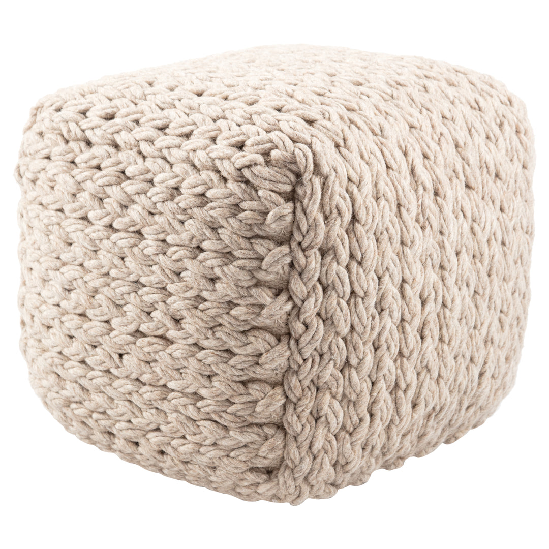 Jaipur Living Kyran Textured Cream/ Light Taupe Cube Pouf